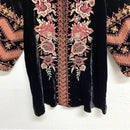 Floral Embroidered Velvet Peasant Top-4