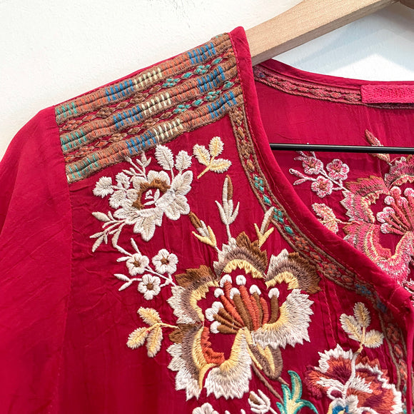 Floral 1/4 Button Embroidered Top