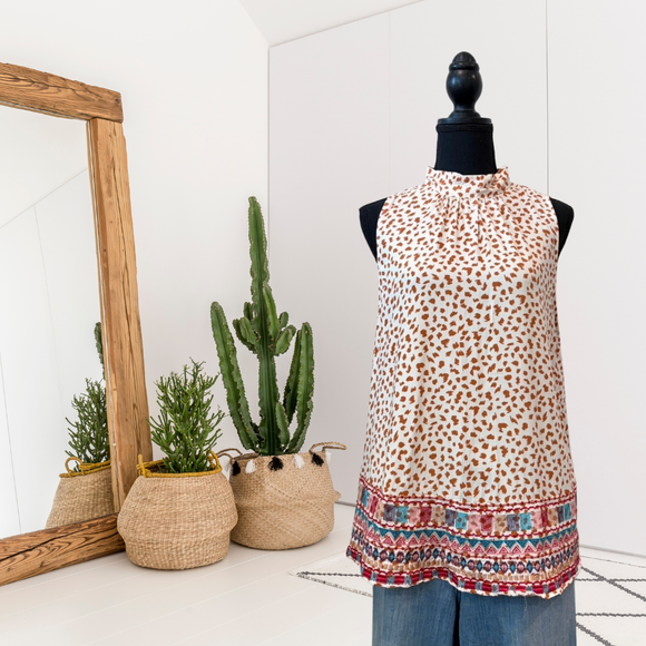 Embroidered Trim Sleeveless Top