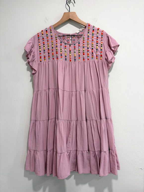 Embroidered Ruffle Shift Dress