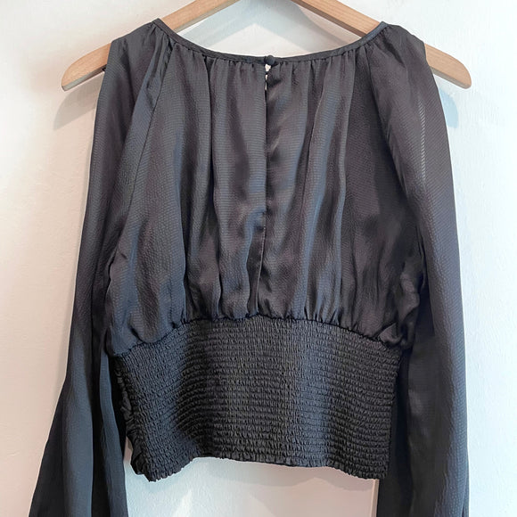 Satin Slit Sleeve V-Neck Top