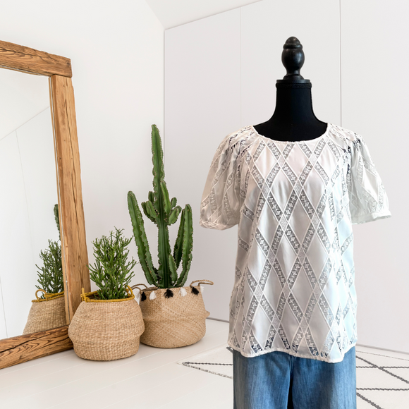 Diamond Eyelet Overlay Top