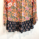 Floral 1/4 Button Mixed Media Top-11