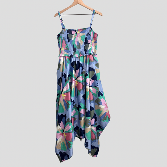 Smocked Handkerchief Hem Midi Dress