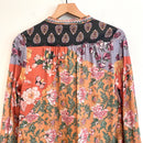 Floral 1/4 Button Mixed Media Top-10