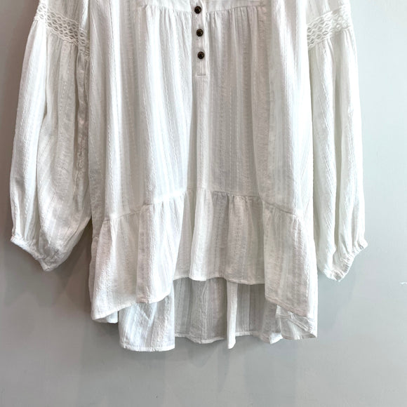 Long Sleeve Eyelet 1/4 Button Tunic Top