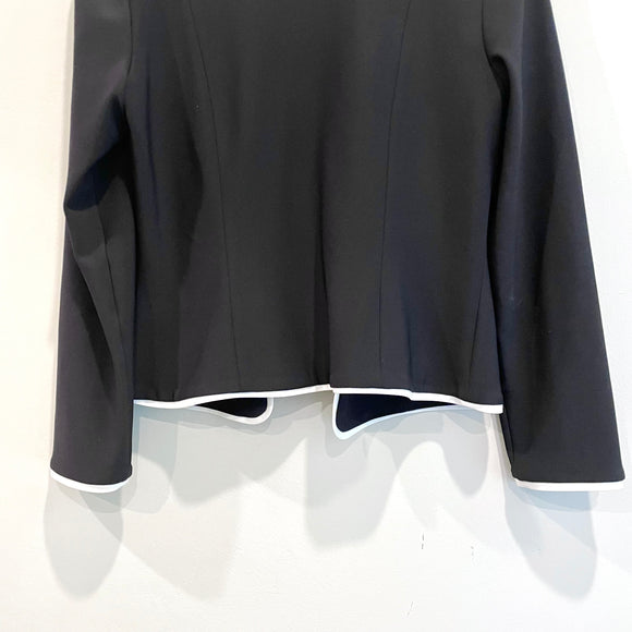 Piped Trim Open Front Blazer Jacket