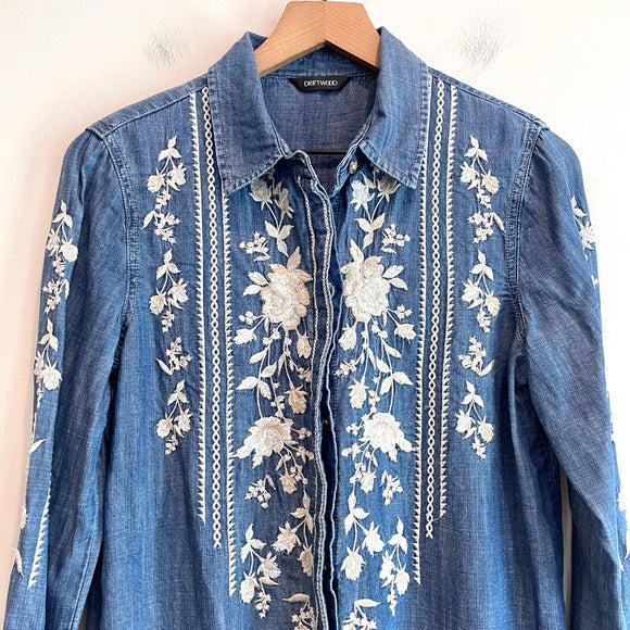 Floral Embroidered Button Down Shirt