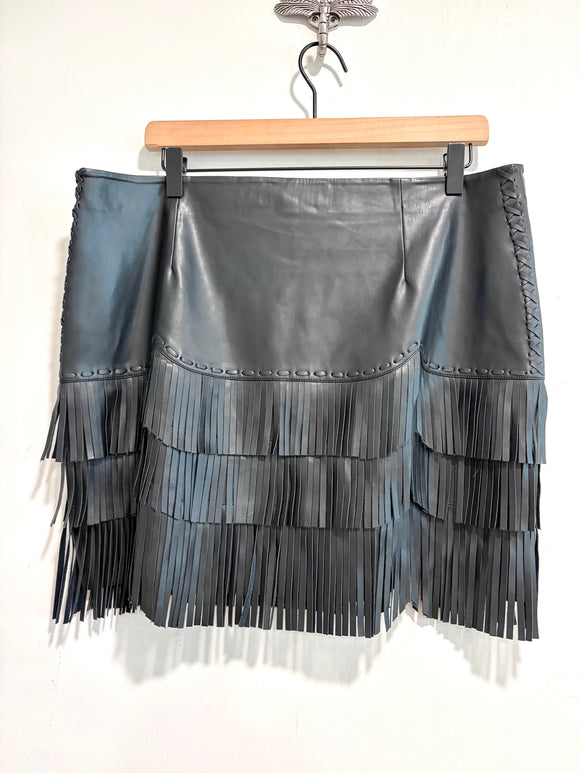 Fringe Faux Leather Skirt
