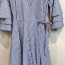 Striped Tiered Bell Sleeve Wrap Dress-4