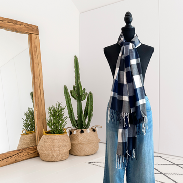 Plaid Tassel Trim Scarf
