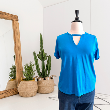 Cuff Short Sleeve V-Cut Out Tee