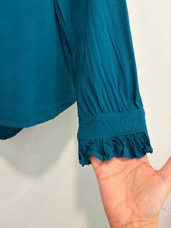 Ruffle Trim Button Down Top