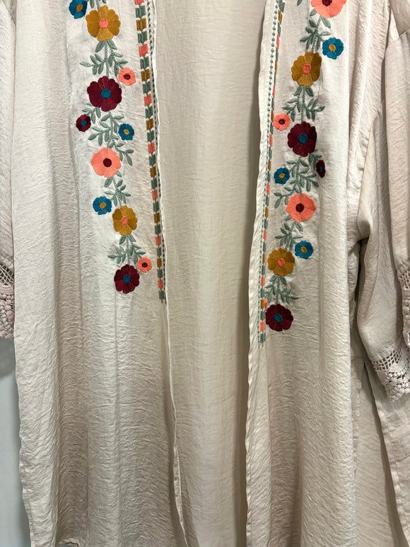 Floral Embroidered Kimono Cardigan