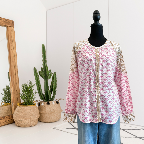 Geometric Button Down Top