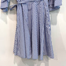 Striped Tiered Bell Sleeve Wrap Dress-12