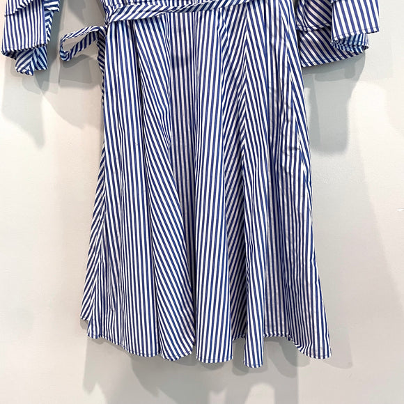 Striped Tiered Bell Sleeve Wrap Dress