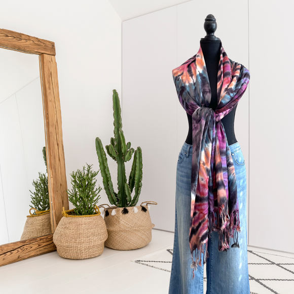 Tie Dye Fringe Hem Scarf