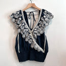 Ruffle Embroidered V-Neck Top-2