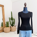 Sheer Sleeve Ribbed Top-1