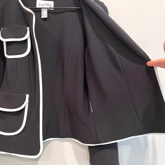 Piped Trim Open Front Blazer Jacket