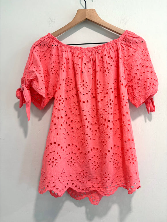 Eyelet Bow Sleeve Top