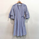 Striped Tiered Bell Sleeve Wrap Dress-2