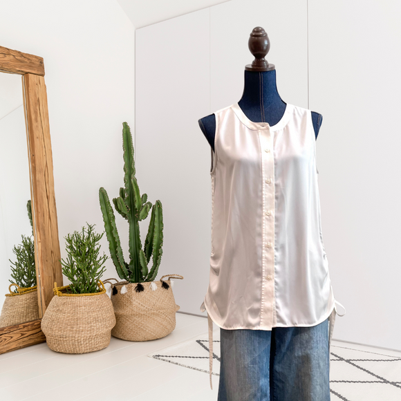 Sleeveless Button Down Cinch Top