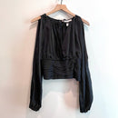 Satin Slit Sleeve V-Neck Top-2