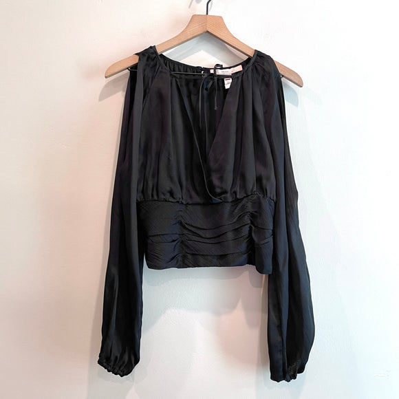 Satin Slit Sleeve V-Neck Top
