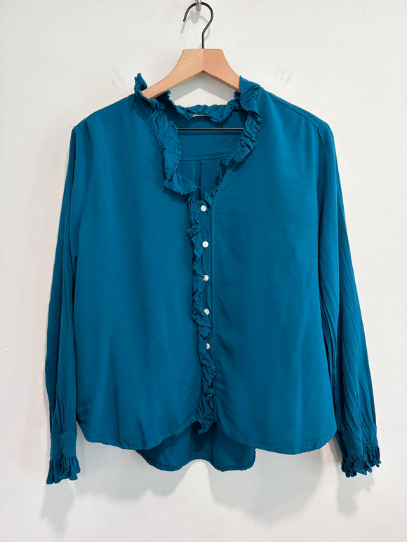 Ruffle Trim Button Down Top