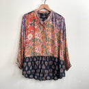 Floral 1/4 Button Mixed Media Top-2