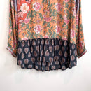 Floral 1/4 Button Mixed Media Top-4