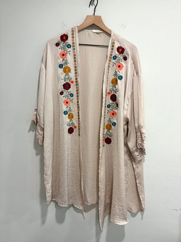 Floral Embroidered Kimono Cardigan