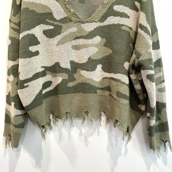 Camo Distressed Sweater