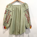 Southwestern Embroidered Tassel Sleeve Top-8