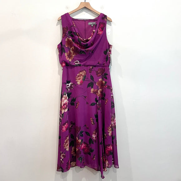 Draped Neck Floral Midi Dress