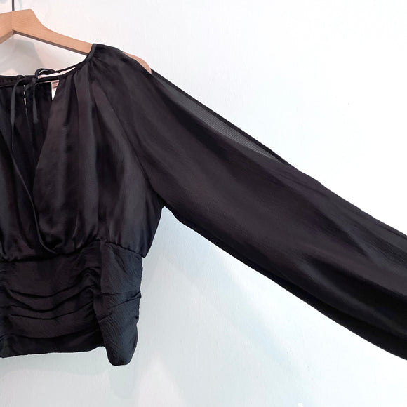 Satin Slit Sleeve V-Neck Top