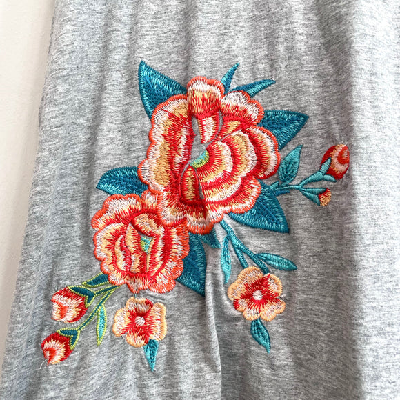 Floral Embroidered Silk Trim Tee