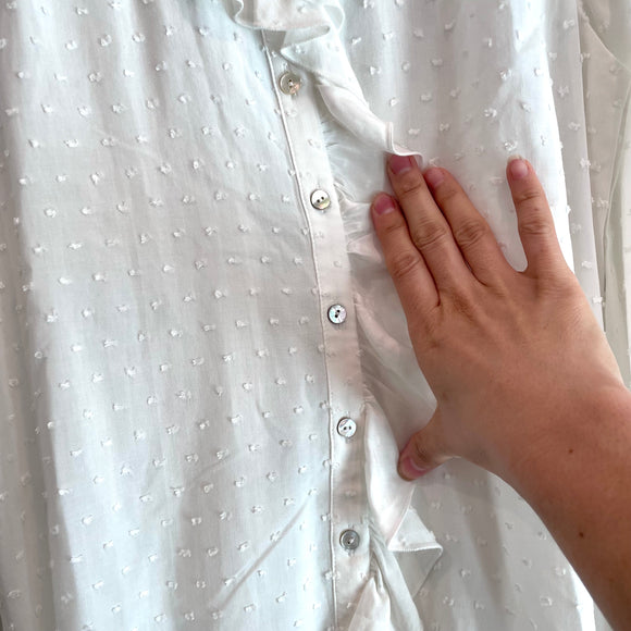 Ruffled Button Down Swiss Dot Top