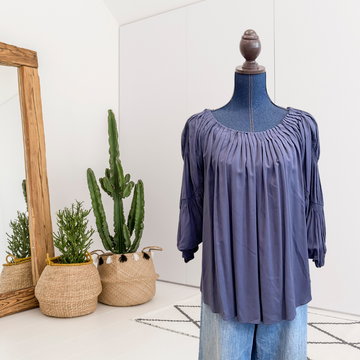 Pleated Balloon Sleeve Top