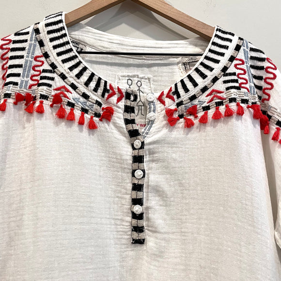 Embroidered Tassel Top
