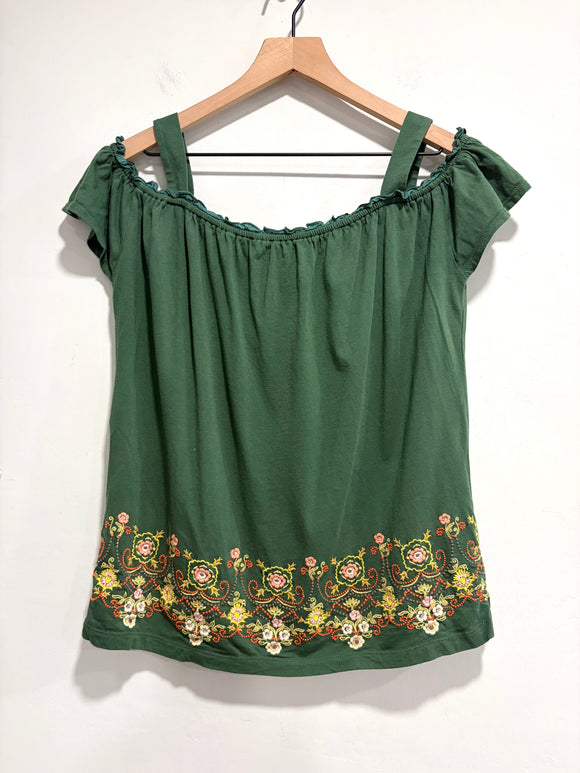 Embroidered Cold Shoulder Top