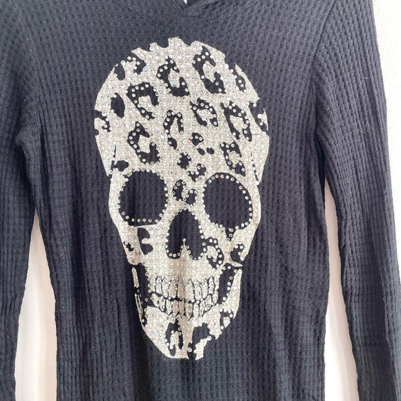 Rhinestone Skull Hooded Top