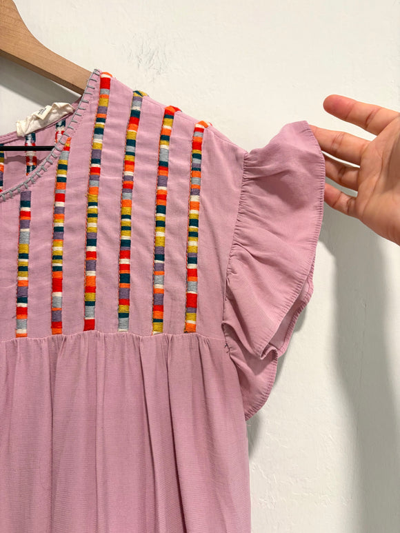 Embroidered Ruffle Shift Dress