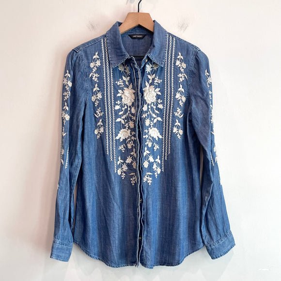 Floral Embroidered Button Down Shirt
