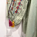 Southwestern Embroidered Tassel Sleeve Top-10