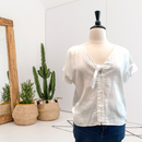 Ruffle Button Down V-Neck Top-1