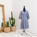 Striped Tiered Bell Sleeve Wrap Dress-1