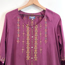 Embroidered Velvet Trim Silk Top-3